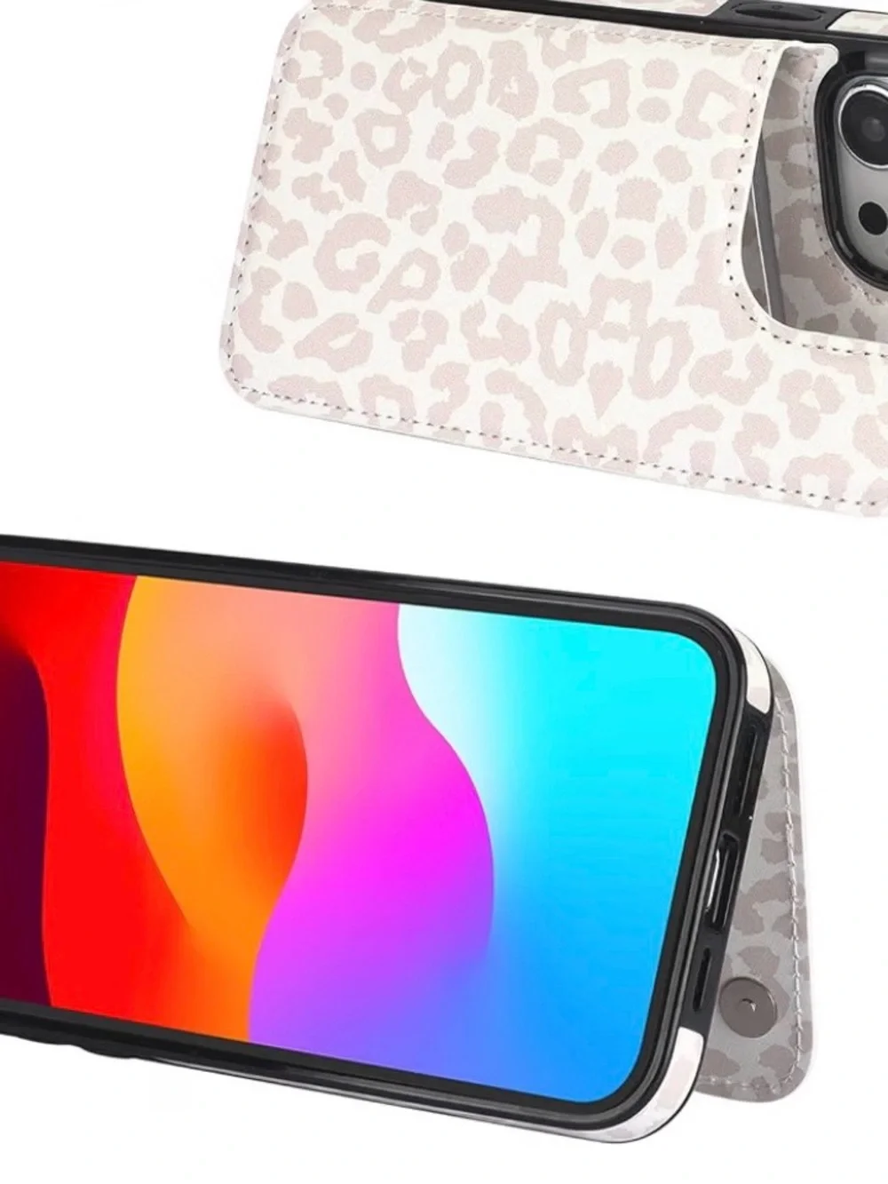 EEUC Premium White Leopard Print Wallet Phone Case with Card Slots